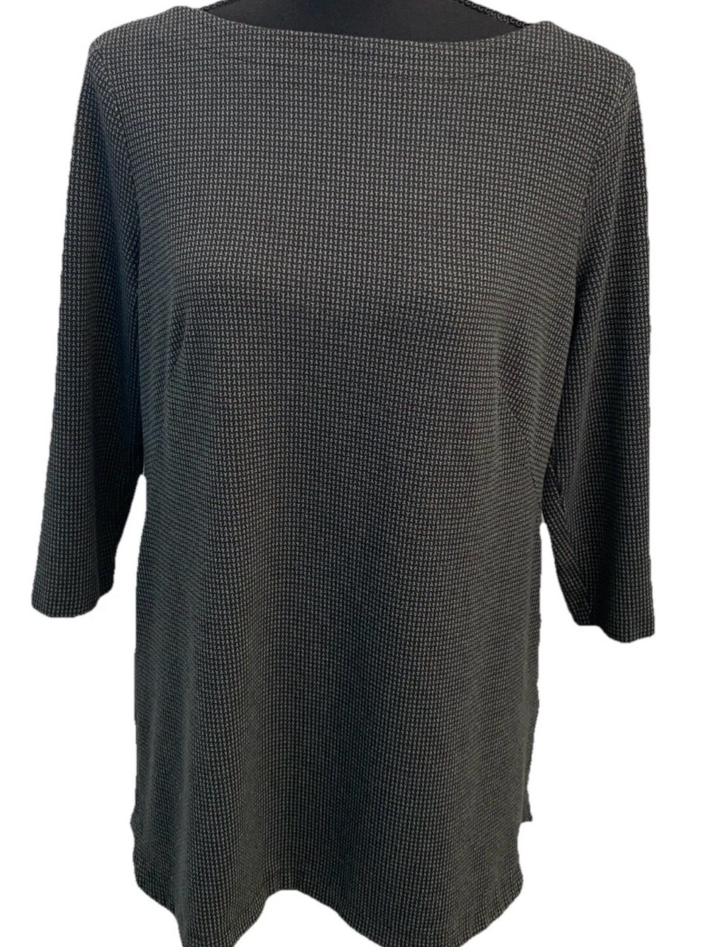 J. Jill Women's Ponte Tunic Top M Medium Black Green 3/4 Sleeve Stretch Knit